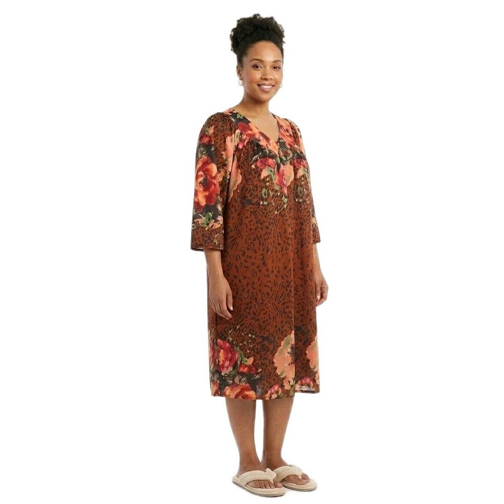 Anthony Richards VTG Leopard Floral Womens XL Mumu Patio Dress 3/4 Sleeve NWOT